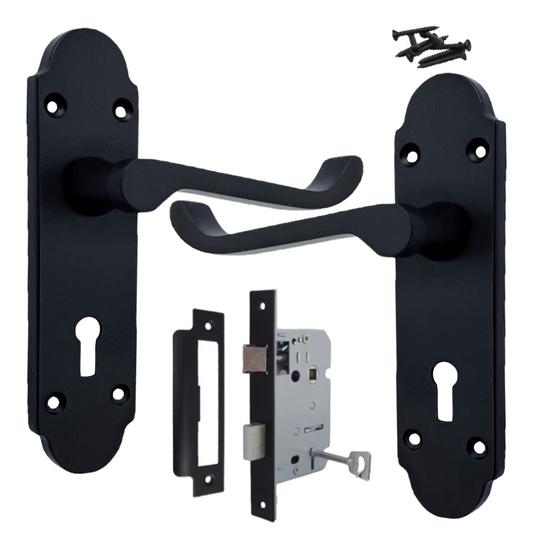 Poignée de porte Epsom à clé et levier de défilement - Pack noir mat