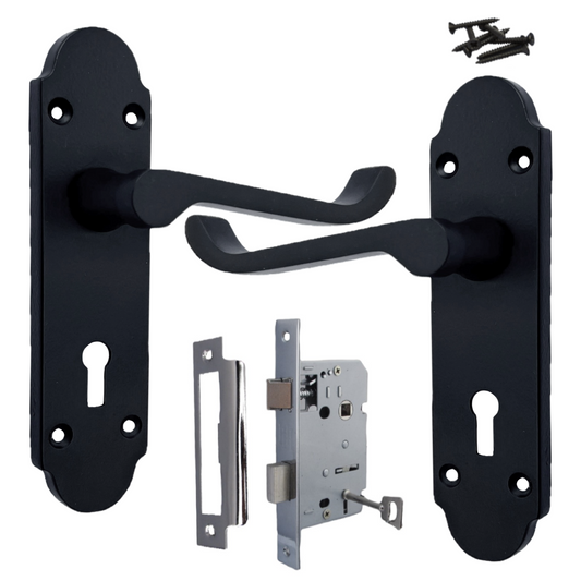 Poignée de porte Epsom à clé et levier de défilement - Pack Chrome noir mat