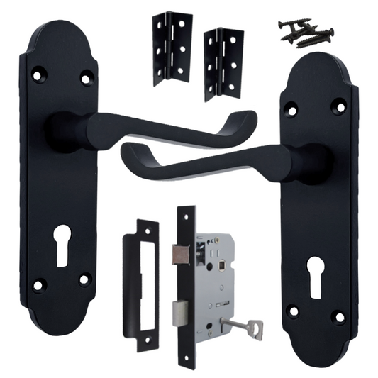 Poignée de porte Epsom avec serrure à clé et levier de défilement - Charnières noires mates