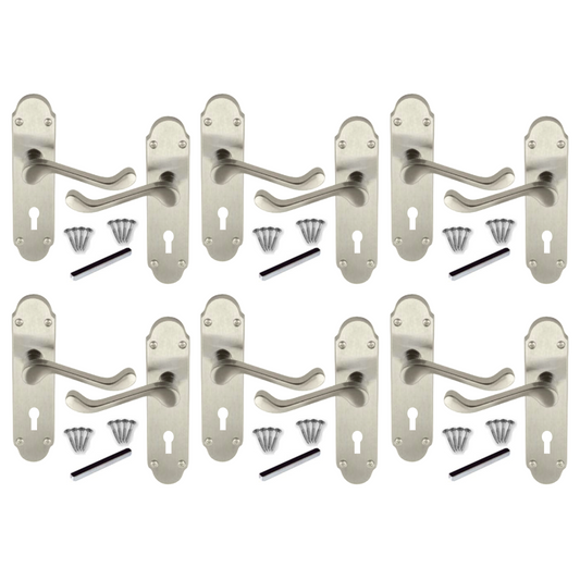Poignées de porte multipack en bois Epsom satiné style victorien, serrure à levier à volutes, 1/4/6 paires