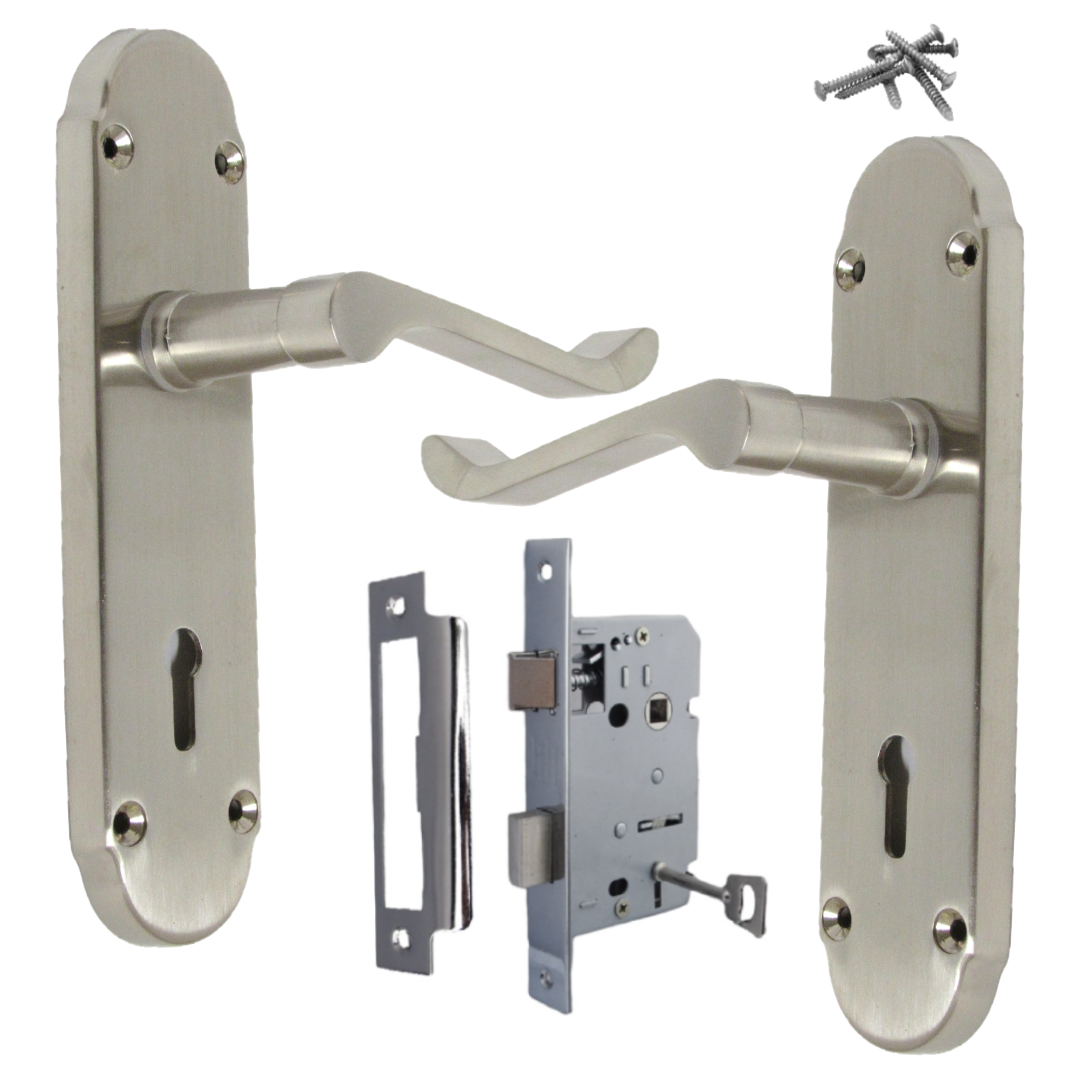 Poignées de porte Epsom à clé et levier de défilement - Pack satiné