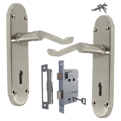 Poignées de porte Epsom à clé et levier de défilement - Pack satiné