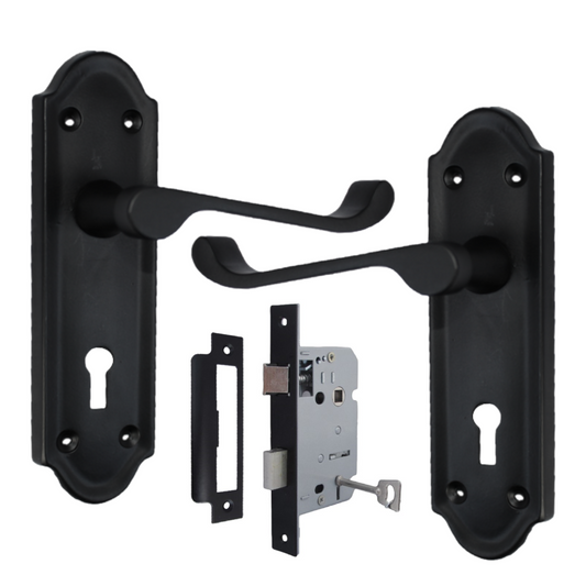 Poignée de porte Ashford avec serrure à clé et levier à défilement - Pack de serrures à clé noir mat