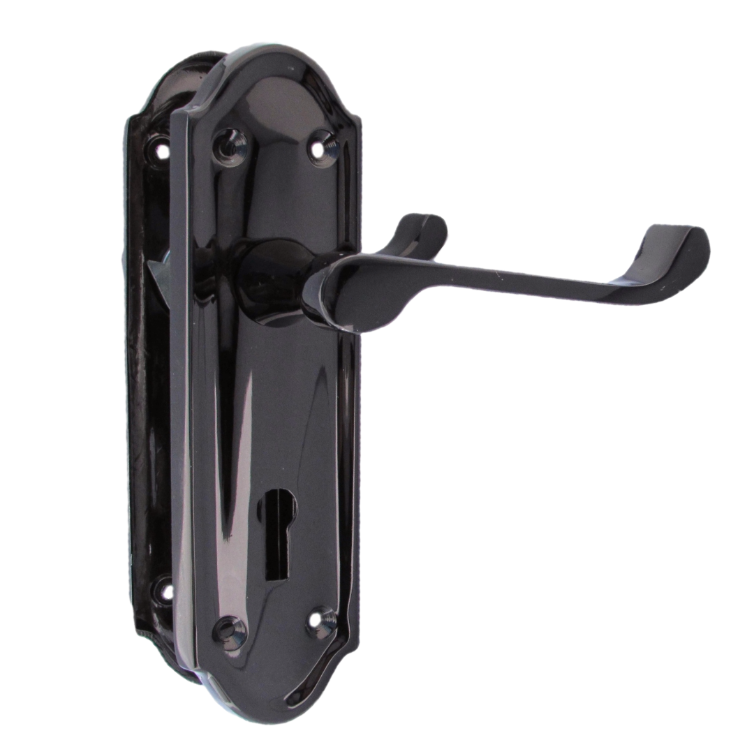 Poignées de porte Ashford multipack, serrure à clé, levier à défilement, nickel noir, 1/4/6 paires