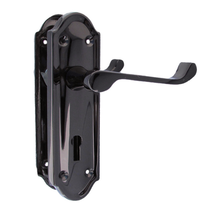 Poignées de porte Ashford multipack, serrure à clé, levier à défilement, nickel noir, 1/4/6 paires