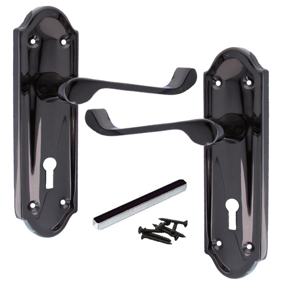 Poignées de porte Ashford multipack, serrure à clé, levier à défilement, nickel noir, 1/4/6 paires