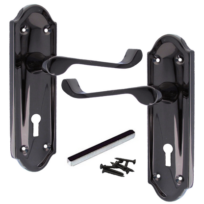 Poignées de porte Ashford multipack, serrure à clé, levier à défilement, nickel noir, 1/4/6 paires
