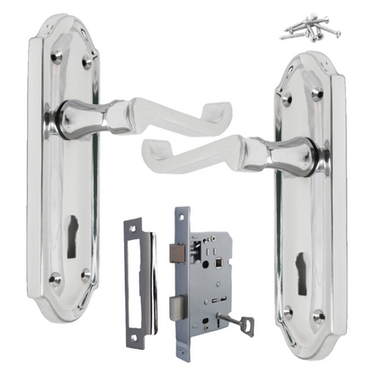 Poignée de porte Ashford avec serrure à clé et levier à défilement - Pack de serrures à clé chromées