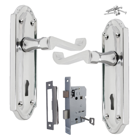 Poignée de porte Ashford avec serrure à clé et levier à défilement - Pack de serrures à clé chromées
