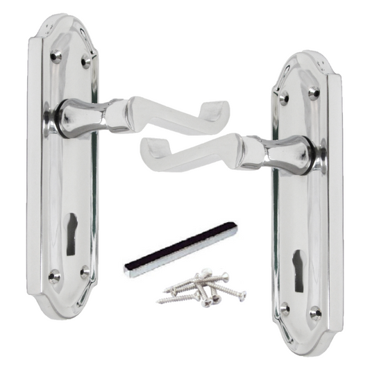 Poignée de porte Ashford avec serrure à clé et levier de défilement - Chrome