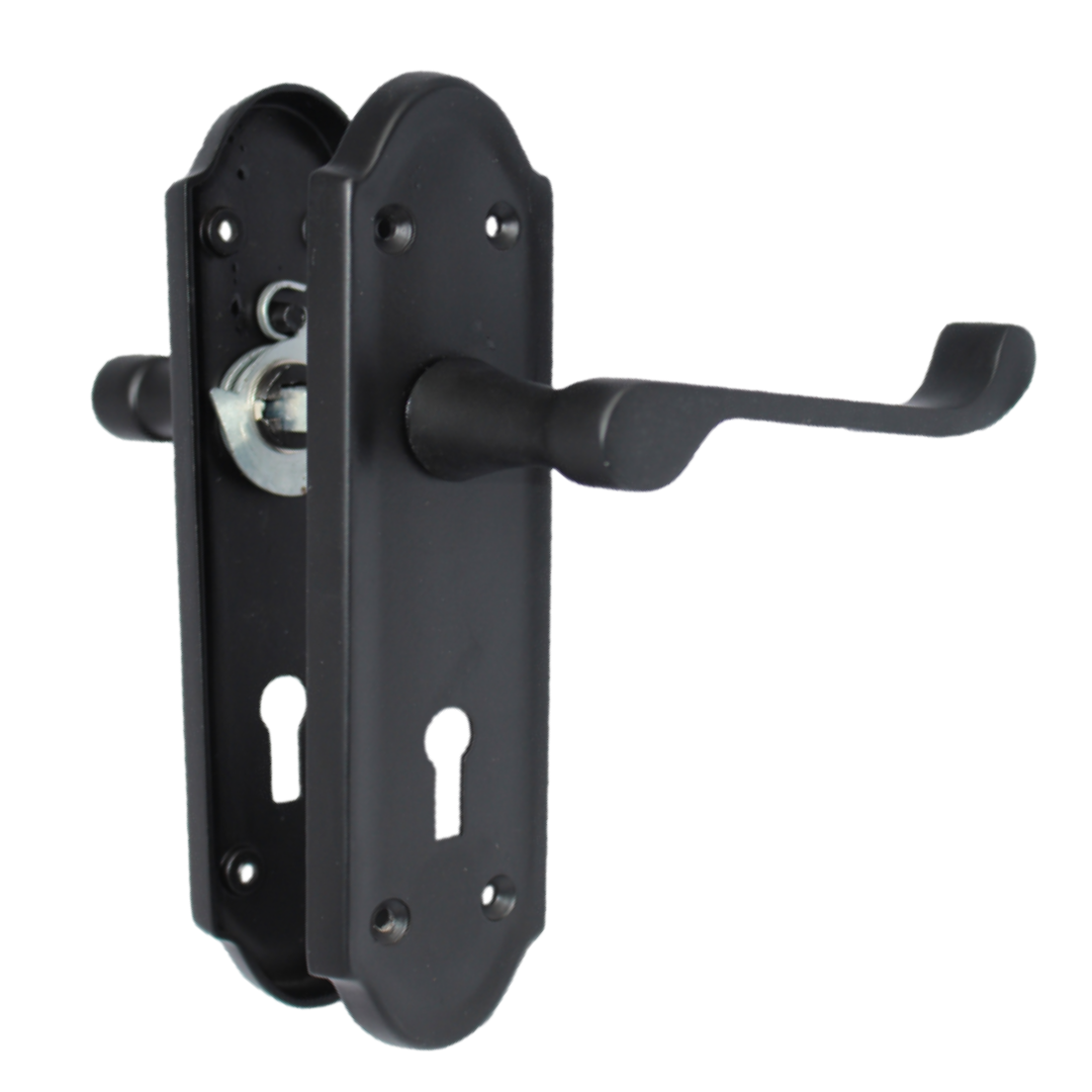 Poignées de porte Ashford multipack, serrure à clé, levier à défilement, noir mat, 1/4/6 paires