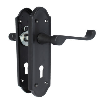 Poignées de porte Ashford multipack, serrure à clé, levier à défilement, noir mat, 1/4/6 paires