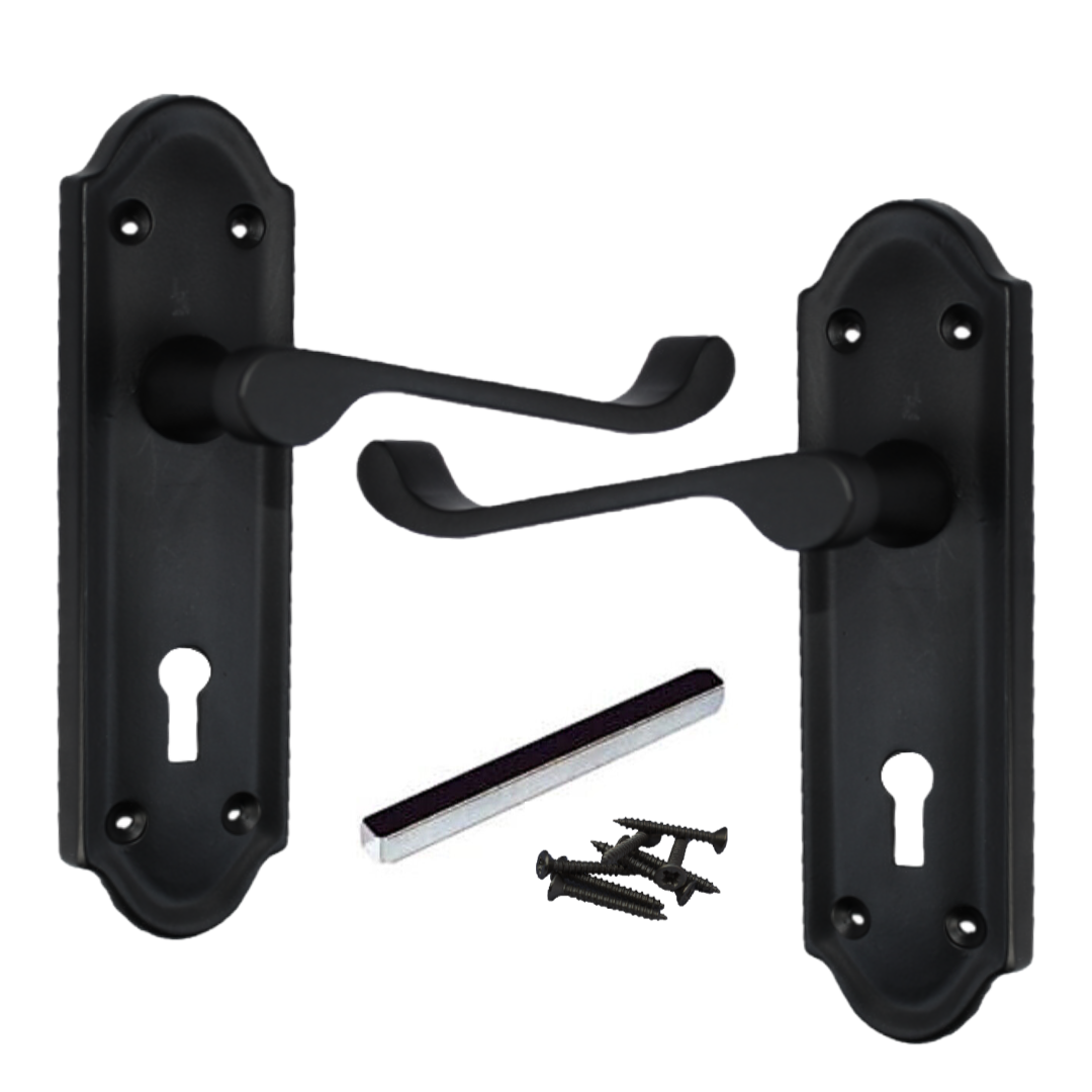 Poignées de porte Ashford multipack, serrure à clé, levier à défilement, noir mat, 1/4/6 paires