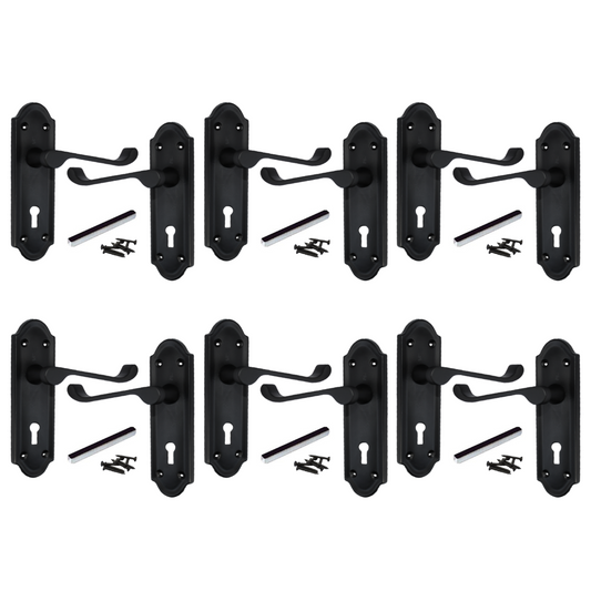 Poignées de porte Ashford multipack, serrure à clé, levier à défilement, noir mat, 1/4/6 paires