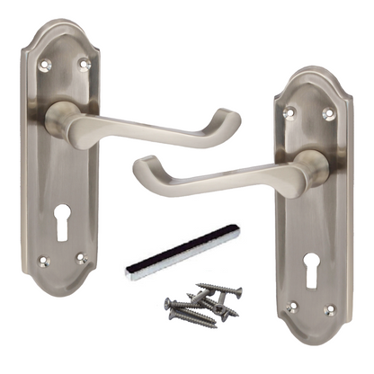 Poignées de porte Ashford multipack, serrure à clé, levier à défilement, satin, 1/4/6 paires