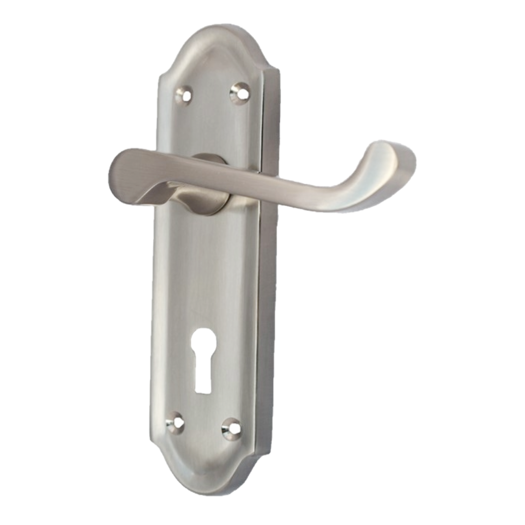 Poignées de porte Ashford multipack, serrure à clé, levier à défilement, satin, 1/4/6 paires