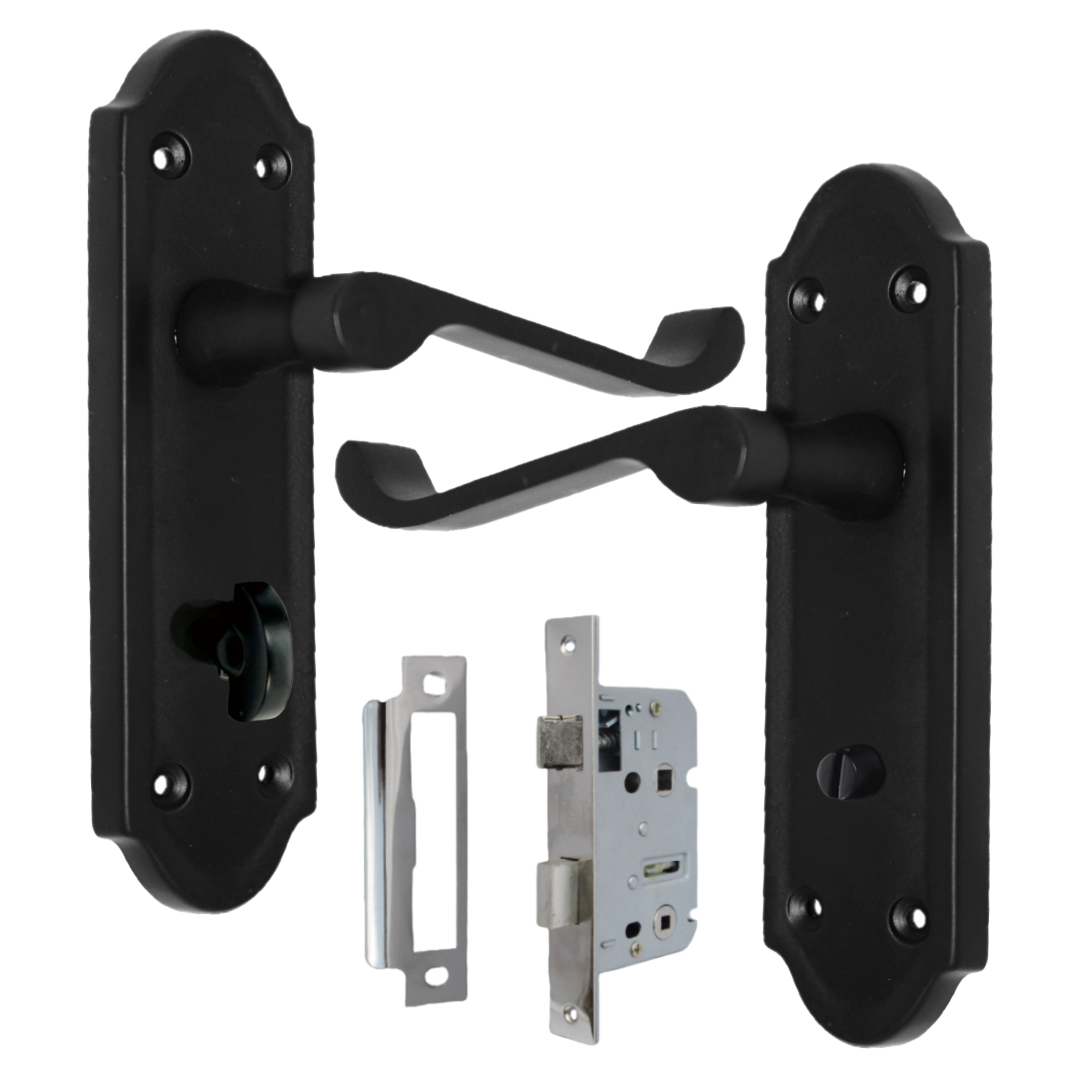 Poignée de porte Ashford pour salle de bain, levier à défilement, noir mat et chrome