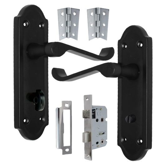 Poignée de porte Ashford pour salle de bain, levier à défilement, noir mat, chrome, charnières pour salle de bain