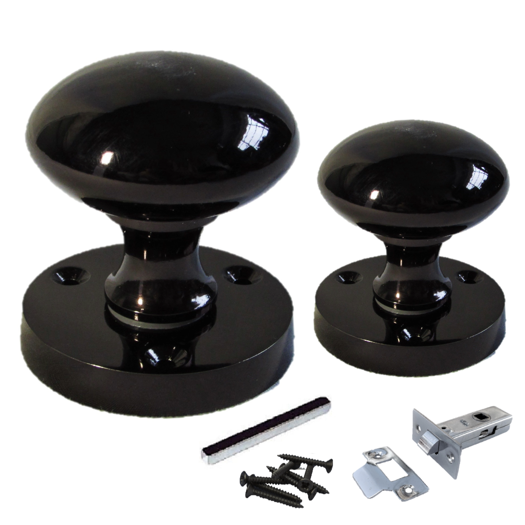 Boutons de porte ronds victoriens à mortaise à ressort - Loquet en nickel noir 56 mm