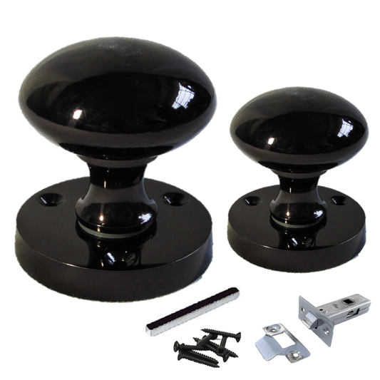 Boutons de porte ronds victoriens à mortaise à ressort - Loquet en nickel noir 56 mm