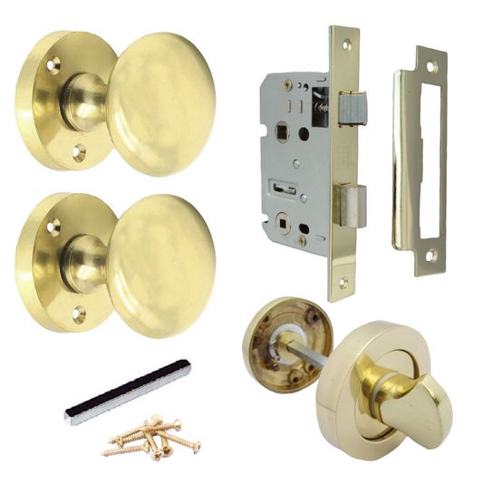Boutons de porte ronds victoriens à mortaise à ressort - Serrure à bouton-poussoir en laiton, paquet de 56 mm