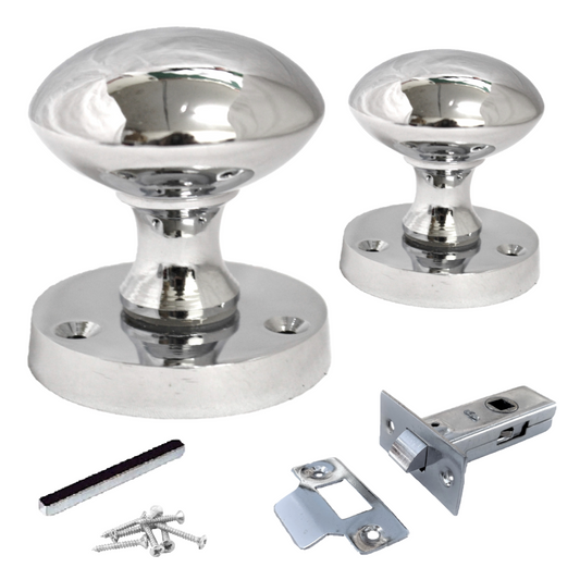 Boutons de porte ronds victoriens à mortaise à ressort - Loquet chromé 56 mm
