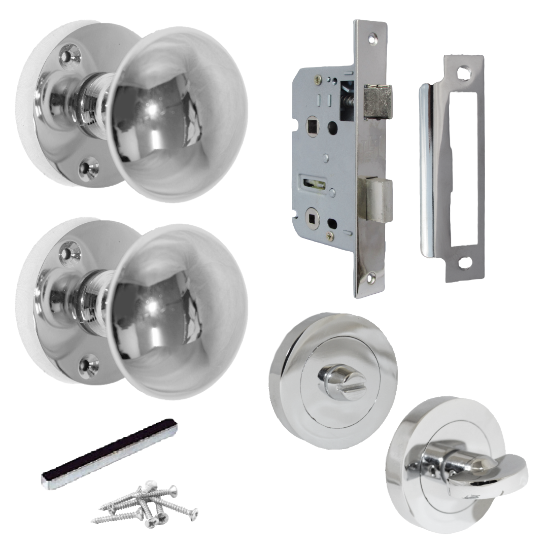 Boutons de porte ronds victoriens à mortaise à ressort - Serrure à bouton-poussoir chromé 56 mm