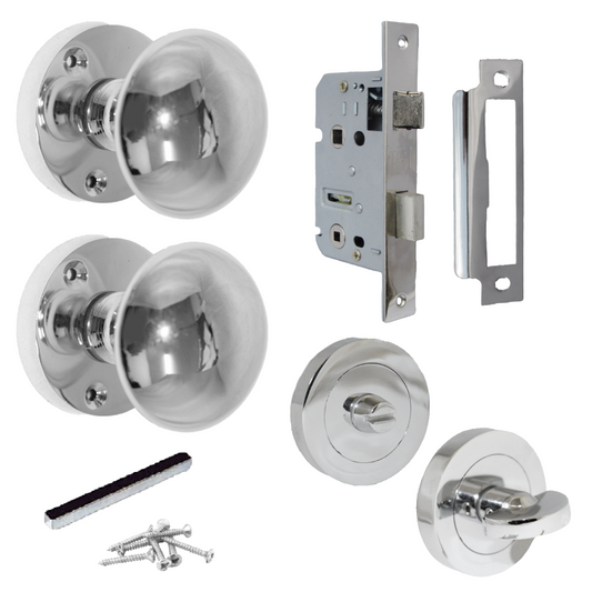 Boutons de porte ronds victoriens à mortaise à ressort - Serrure à bouton-poussoir chromé 56 mm