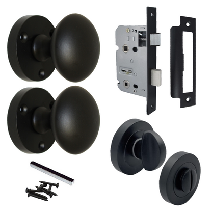 Boutons de porte ronds victoriens à mortaise à ressort - Noir mat - Lot de 56 mm