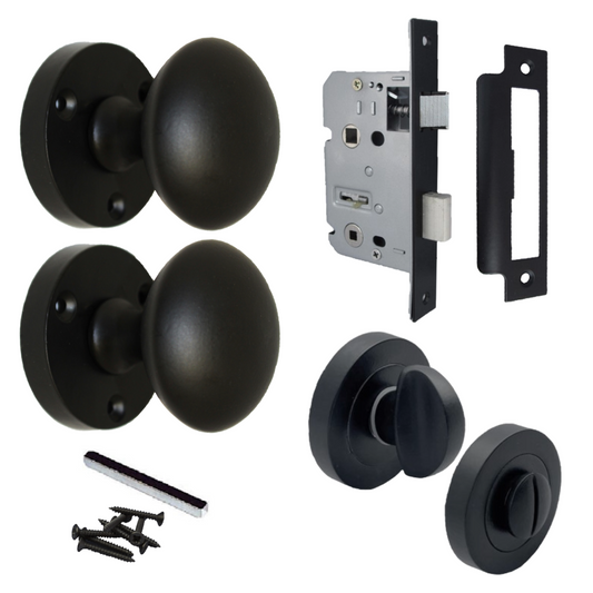 Boutons de porte ronds victoriens à mortaise à ressort - Noir mat - Lot de 56 mm