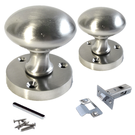 Boutons de porte ronds victoriens à mortaise à ressort - Paquet de loquets satinés 56 mm