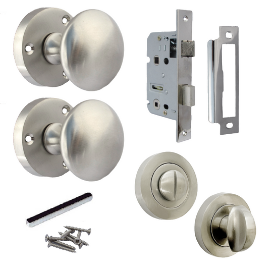 Boutons de porte ronds victoriens à mortaise à ressort - Pack de boutons-pouces satinés 56 mm
