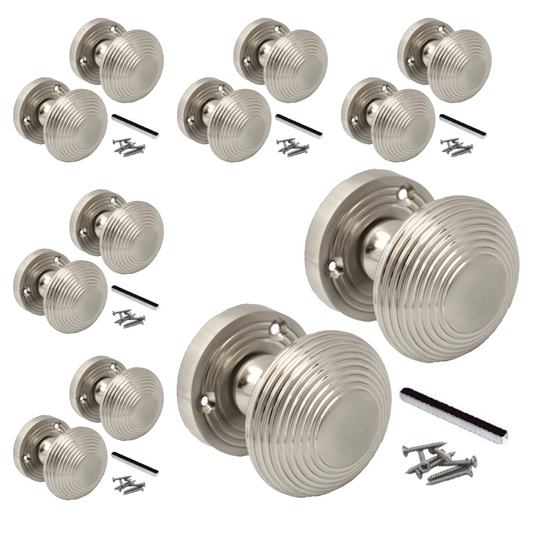 Lot de 1/4/6 paires de boutons de porte cannelés, à mortaise et à ressort, satinés