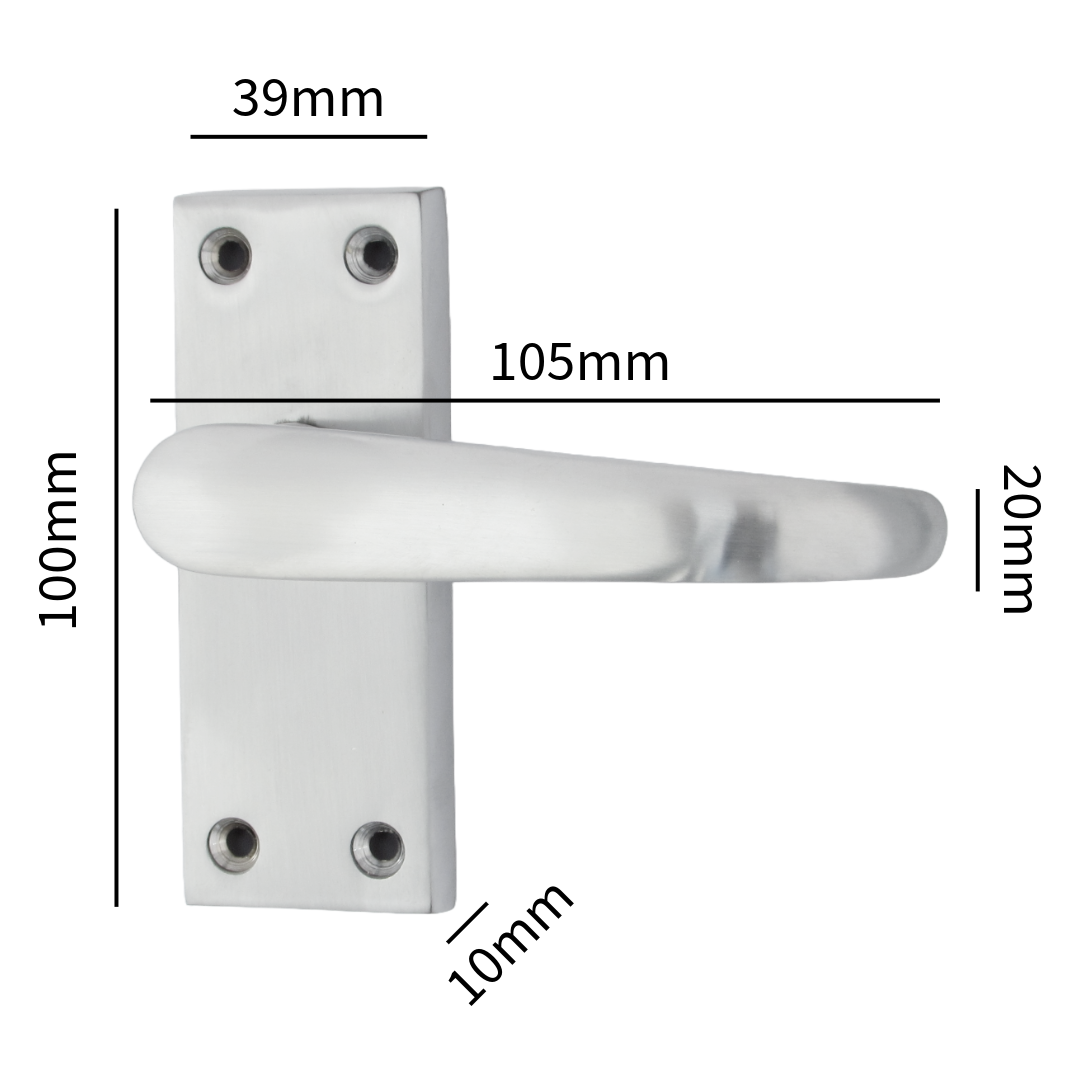 Poignées de porte victoriennes à levier droit - Chrome satiné, paquet de 100 x 40 mm