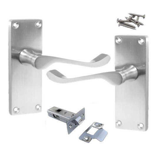 Poignées de porte à levier à défilement et loquet interne - Pack Chrome satiné 118 x 40 mm