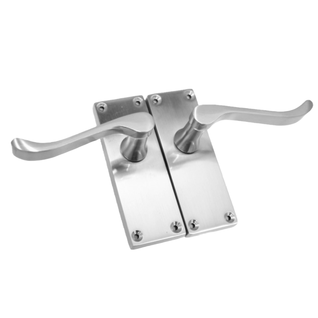 Poignées de porte à levier à défilement et loquet interne - Charnières chromées satinées 118 x 40 mm