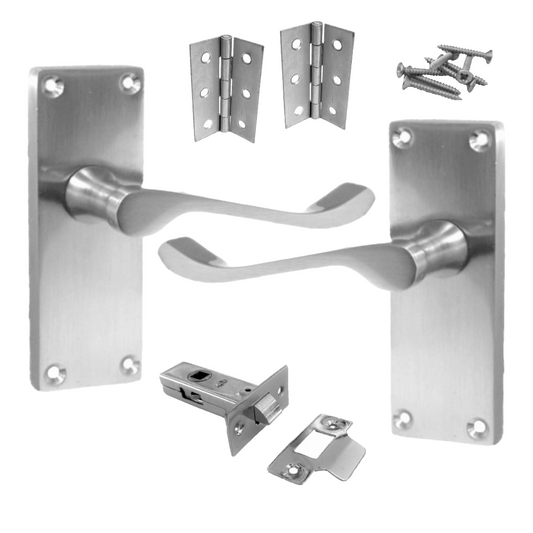 Poignées de porte à levier à défilement et loquet interne - Charnières chromées satinées 118 x 40 mm