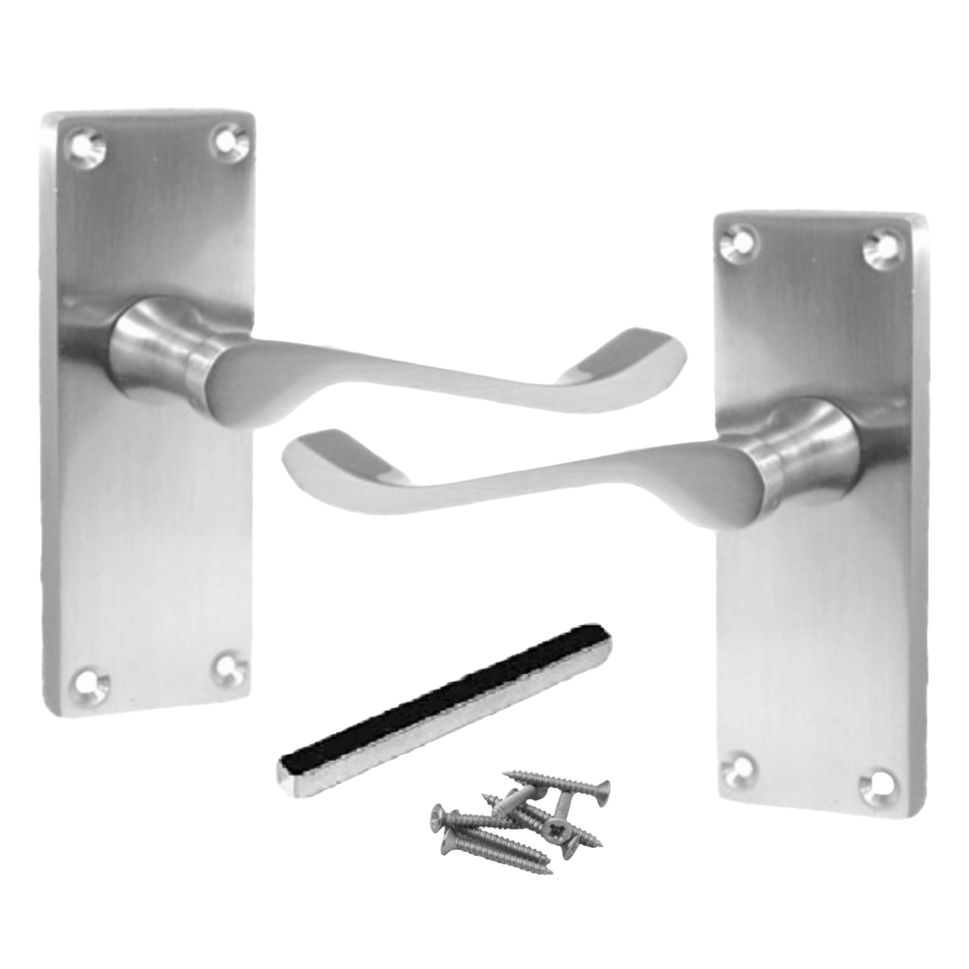 Poignées de porte à levier à défilement et loquet interne - Chrome satiné 118 x 40 mm