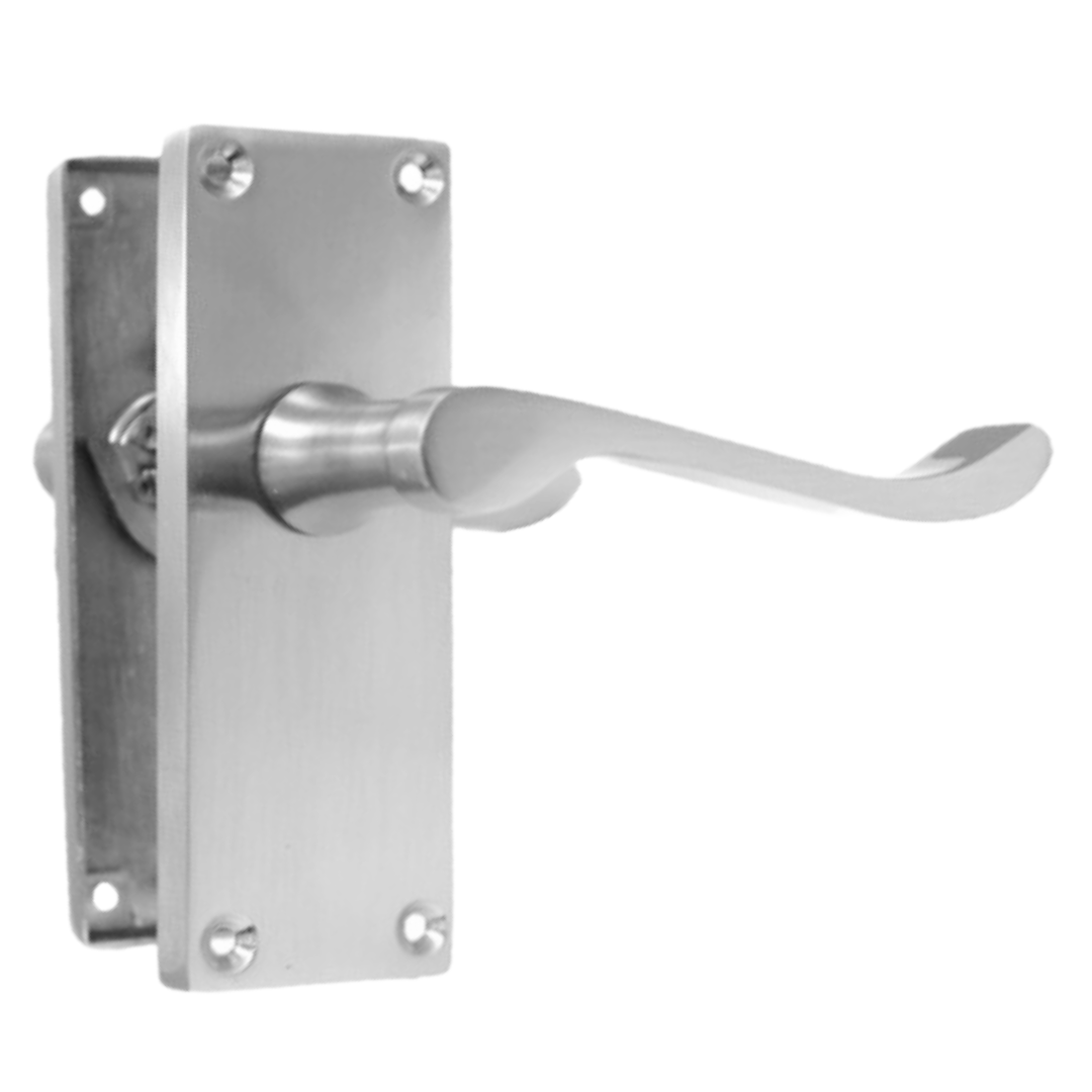 Poignées de porte à levier à défilement et loquet interne - Pack Chrome satiné 118 x 40 mm