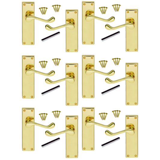 Poignée de porte multipack style victorien moderne, loquet de 150 mm, laiton, 1/4/6 paires