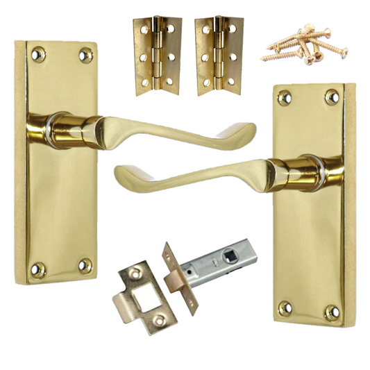 Poignées de porte à levier à défilement et loquet interne - Charnières en laiton 118 x 40 mm