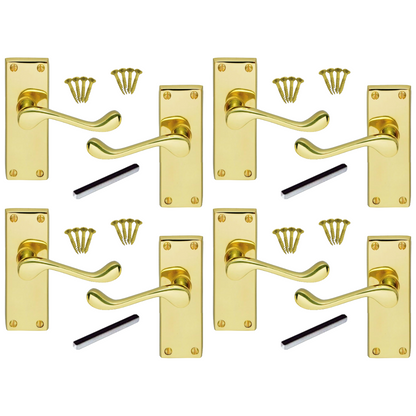 Poignée de porte multi-pack style victorien moderne, loquet à volutes - Laiton, 1/4/6 paires