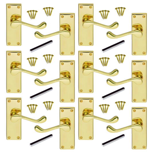 Poignée de porte multi-pack style victorien moderne, loquet à volutes - Laiton, 1/4/6 paires