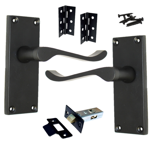 Poignées de porte à levier à défilement et loquet interne - Charnières noires mates 118 x 40 mm
