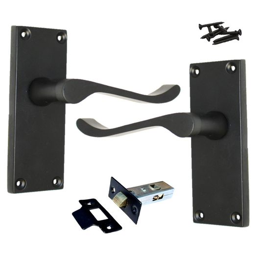 Poignées de porte à levier à défilement et loquet interne - Pack noir mat 118 x 40 mm