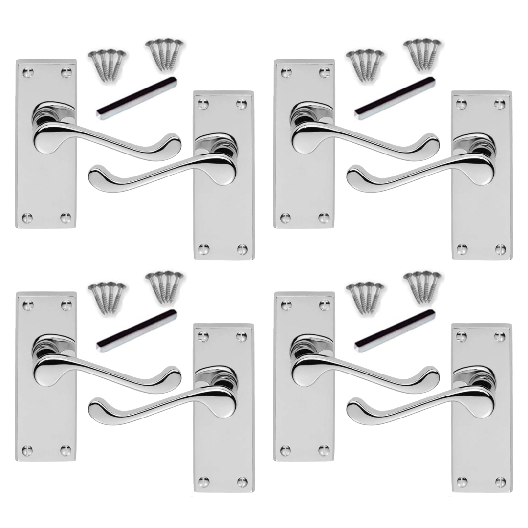 Poignée de porte à loquet à volutes victorienne - Chrome, 1/2/4/6 paires