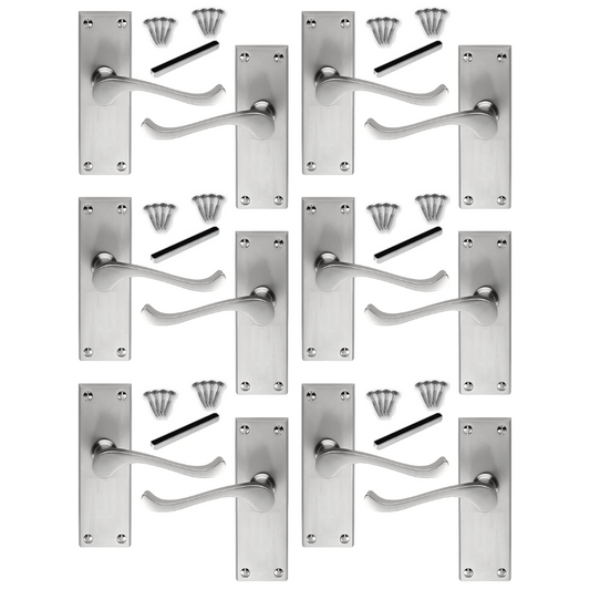 Poignées de porte à levier à défilement et loquet interne - Chrome satiné, 1/4/6 paires