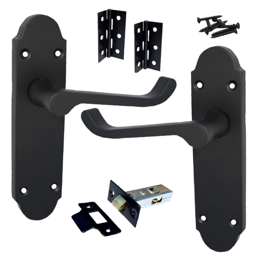 Loquet de porte Epsom à levier à volutes victorienne - Charnières noires mates