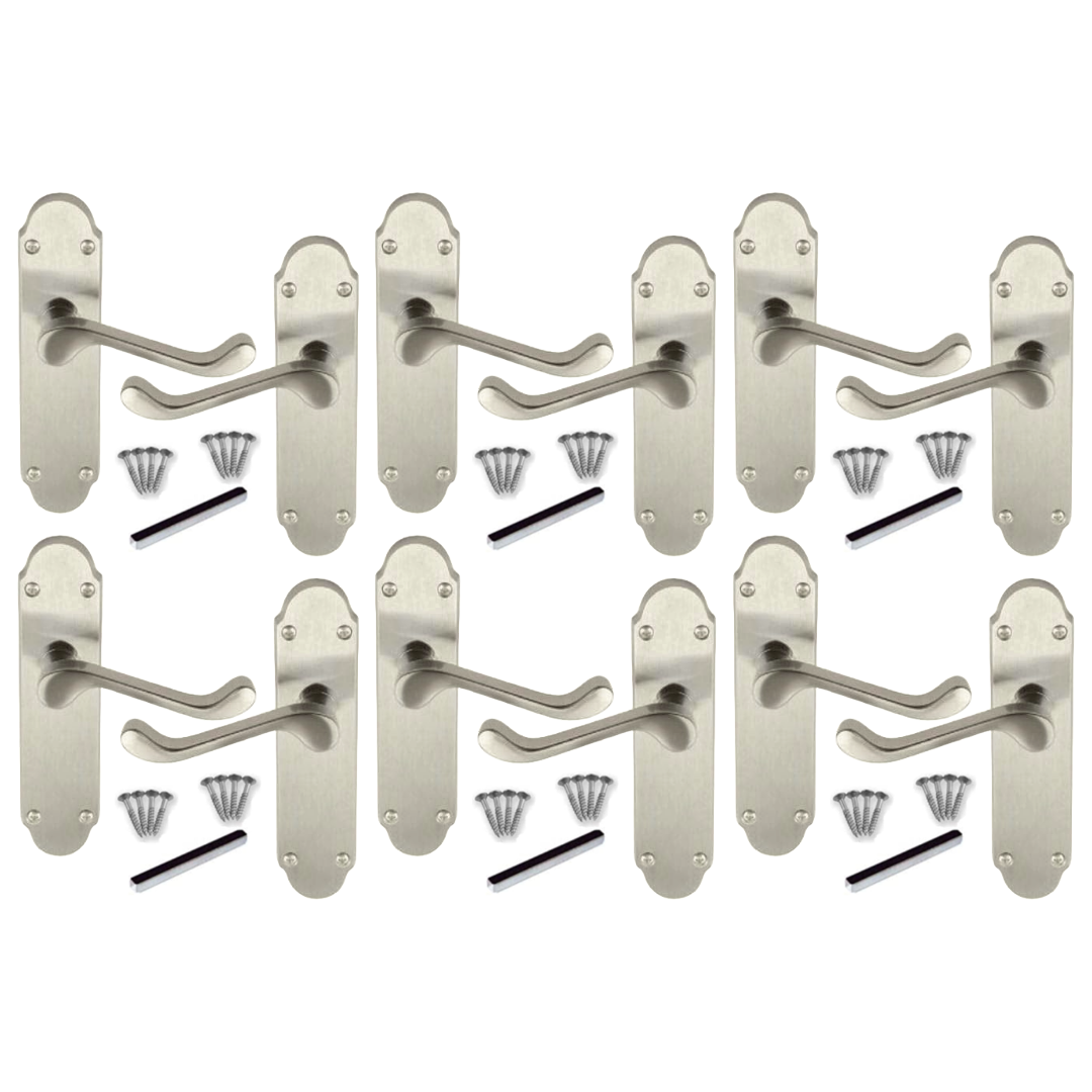 Poignées de porte multipack Epsom, loquet satiné, levier à volutes, style victorien, 1/4/6 paires
