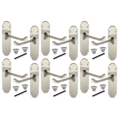 Poignées de porte multipack Epsom, loquet satiné, levier à volutes, style victorien, 1/4/6 paires